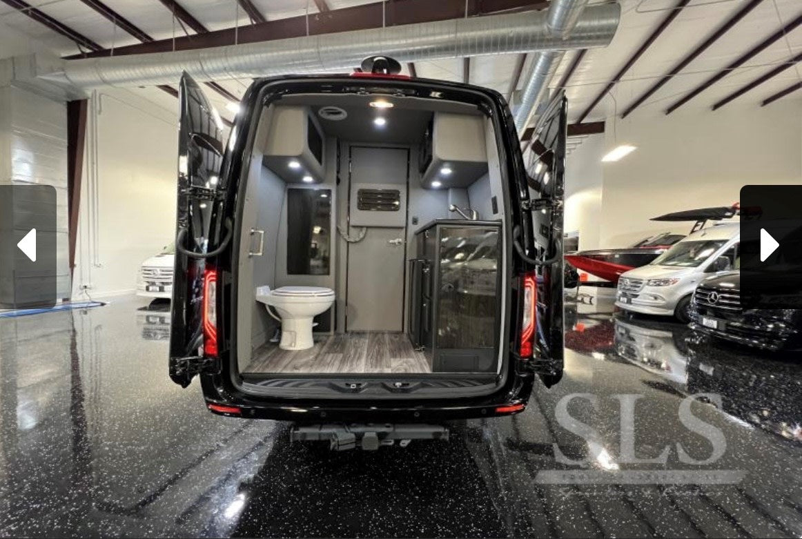  and control panel offer ultimate comfort for travel.|Luxury RV rental van conversion interior: modern kitchenette with sink — photo 8