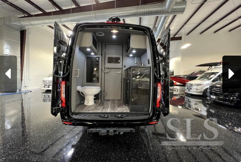  and control panel offer ultimate comfort for travel.|Luxury RV rental van conversion interior: modern kitchenette with sink — photo 8