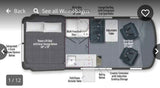 Explore this RV rental's clever floor plan: power lift bed, lounge seating, multi-function bath, and kitchen features.