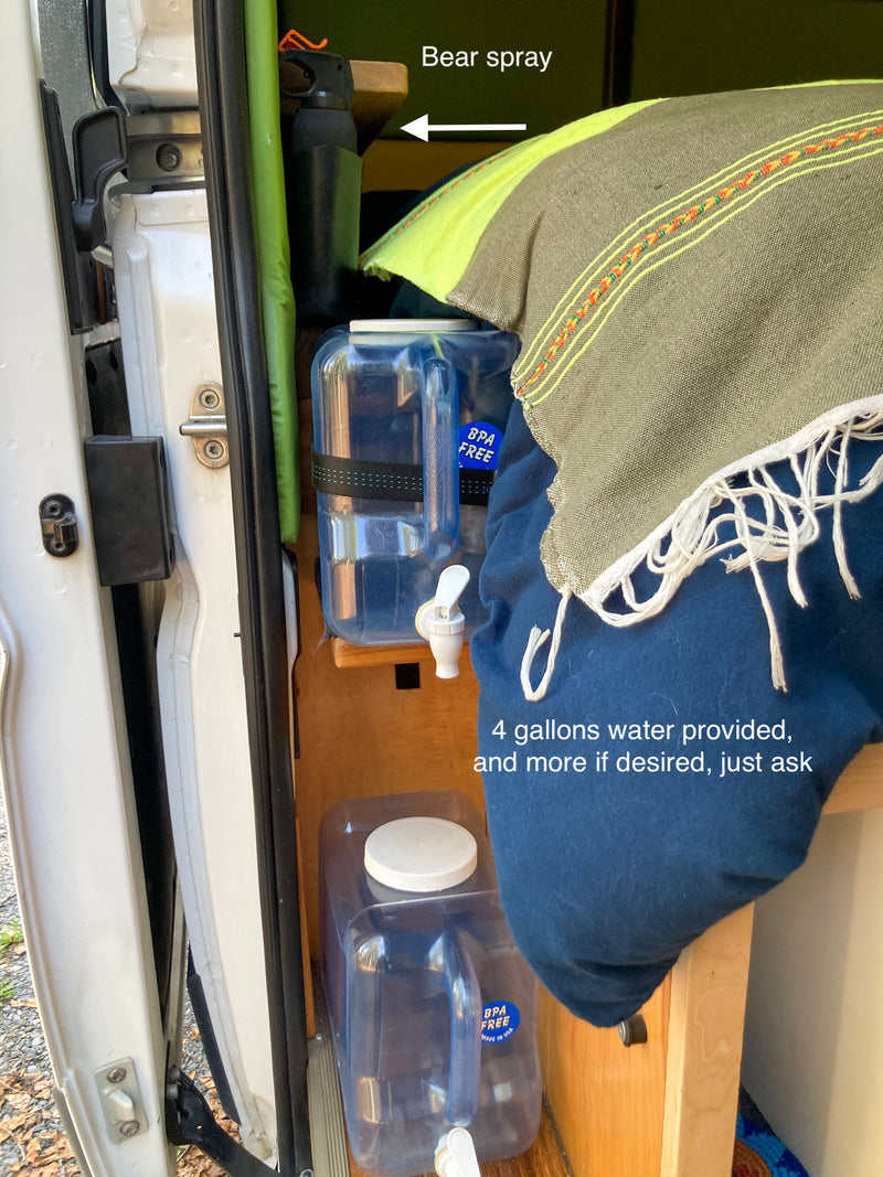 RV rental amenities: bear spray & 4 gallons BPA-free water. Essential for camping and van life adventures. — photo 19