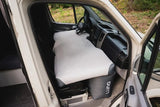 This RV rental van features a Luno air mattress converting the front cabin into a sleeping area. Ideal for campers.