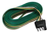 A coiled 4-pin flat trailer wiring harness with green, yellow, white, and brown wires, essential for RV rental towing.