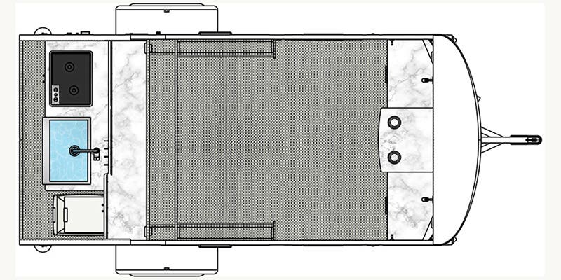  and outdoor view.|Camping with an rv rental! A white teardrop trailer with an awning creates shade on a rug at a scenic mountain campsite.|Cozy RV rental: interior features plush seating — photo 18