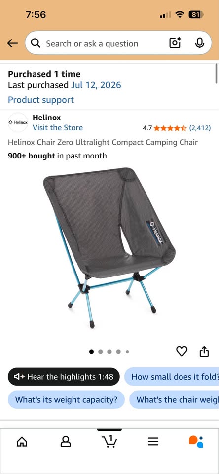 Helinox Chair Zero Ultralight Compact Camping Chair in South San Francisco, CA (photo 2)