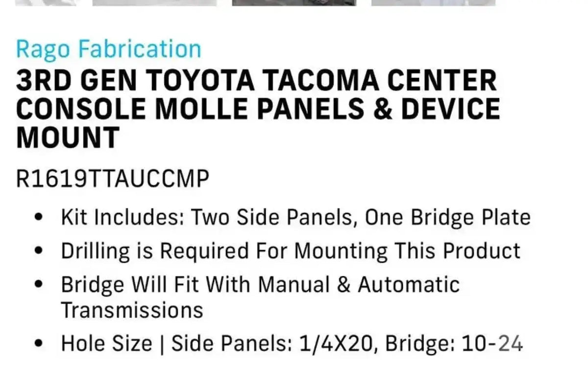 RagoFab 3RD GEN TOYOTA TACOMA CENTER CONSOLE MOLLE — new molle panels for sale (photo 4) — photo 4