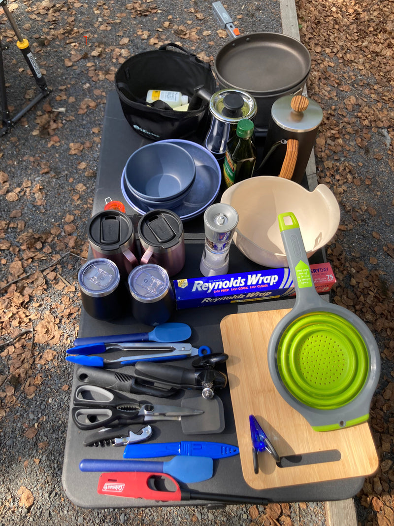 RV rental kitchen essentials: Complete camping gear, pots, pans, utensils & coffee maker for outdoor cooking. — photo 13