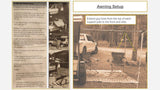 Awning setup instructions for an RV rental, showing how to extend guy lines for outdoor shelter.
