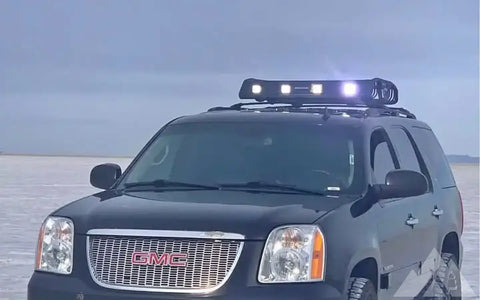 Rhino roof rack basket with 4x led lights.