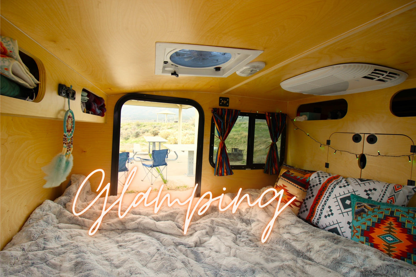 Cozy camping nights with plush bedding, nature views, and glamping comfort awaits with our "Glamping" Add-on.