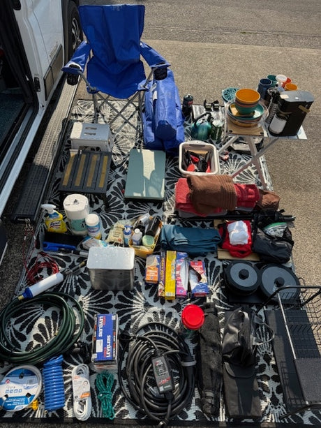 Wow! So many accessories! Most are included - bed linens, pillows, towels, kitchen utensils, skillets & pan, cutting boards, 2-burner griddle, step stool, trash can, outdoor carpet, chairs and small table, power cord, water hose, portable fans, basic cleaning supplies, basic tools, & more. Also available at no charge - pet tethering cables, toddler toilet seat and outdoor propane cooking stove. Available with a fee - ice or electric cooler, blender, and a canopy.
Let us know what you need.