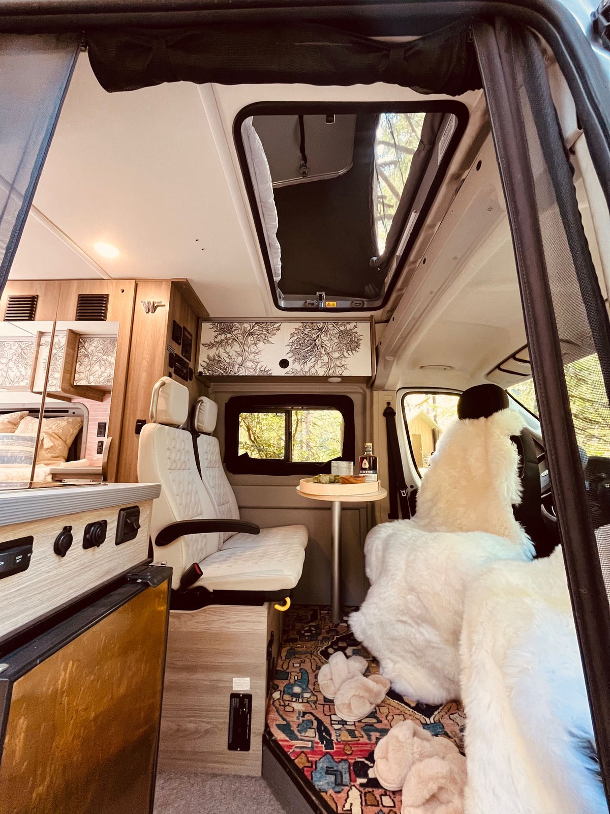 A cozy rv rental interior with kitchen
