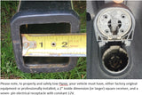 Image shows requirements for RV rental towing: a 2-inch hitch receiver and 7-pin electrical connector.