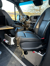RV rental: Functional camper van interior. Comfy seats, mobile office with laptop, ready for your road trip!