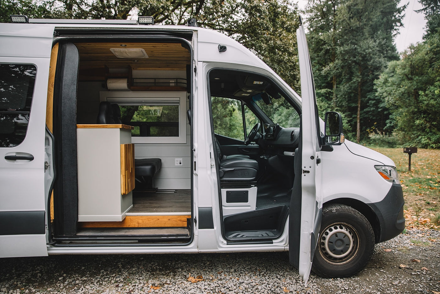  and a comfortable rear bed.|A sleek white Mercedes Sprinter camper van — photo 3