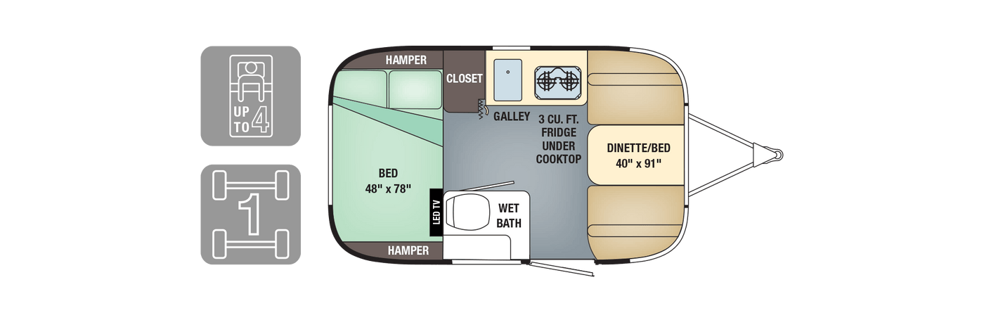  and a cozy bed area with light wood finishes.|Inside an RV rental: a compact bedroom with a bed — photo 2