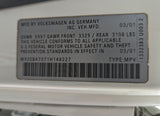 A Volkswagen vehicle certification label, ideal for an RV rental fleet, showing the VIN, manufacturing date, and weight ratings.