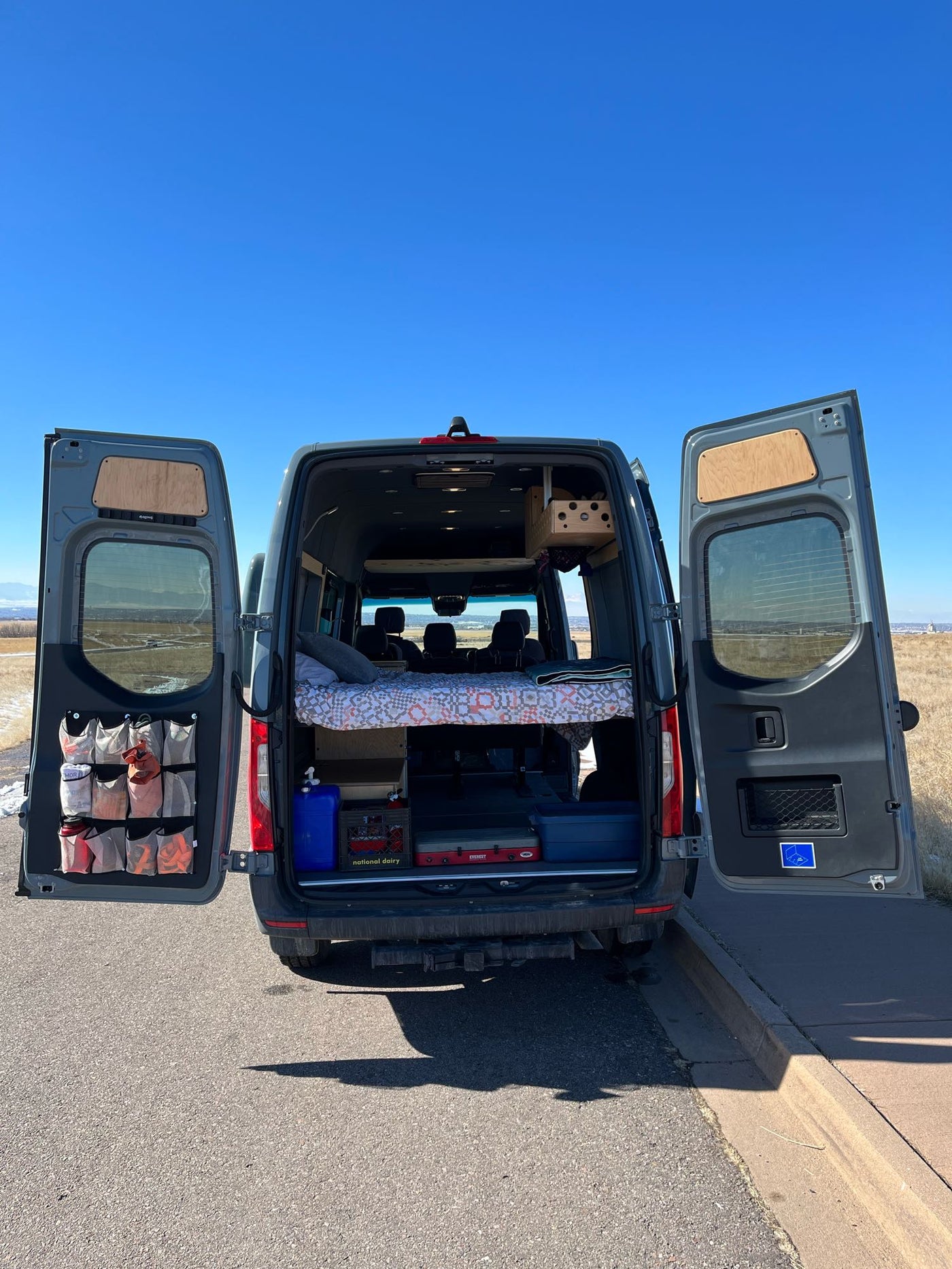  parked under a clear blue sky.|Rear view of a gray Sprinter 2500 van — photo 8