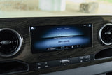 RV rental infotainment screen: Displaying 'No Device Connected,' ready for phone pairing. Controls for navigation and media are visible.