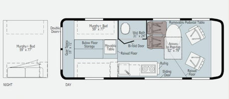  and an open back door. Ready for travel!||RV rental interior: A cozy camper van with a modular bed