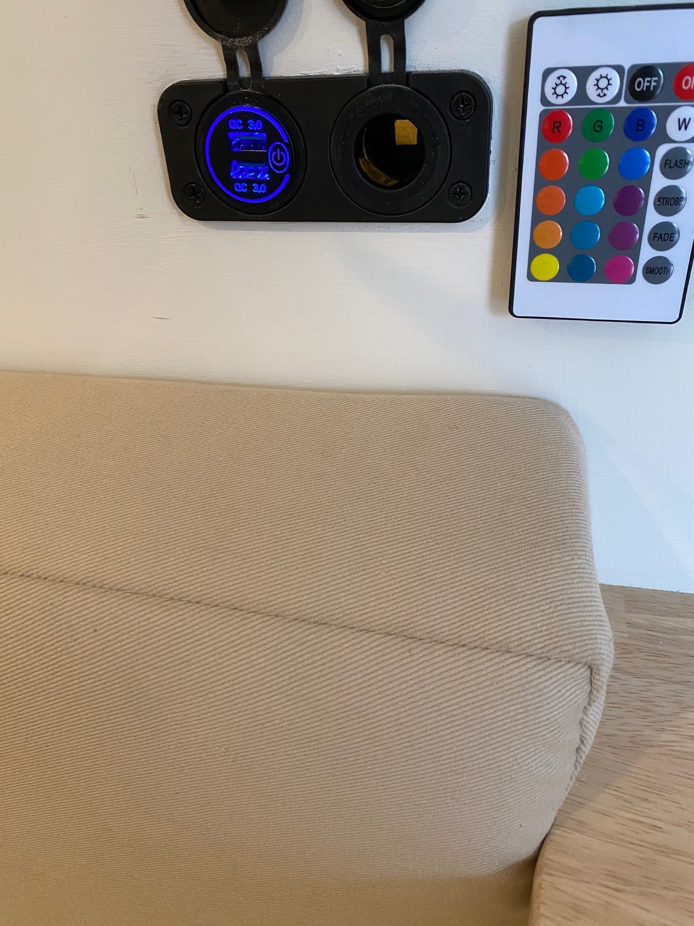 RV rental: Dual QC 3.0 USB charging, 12V socket, and an LED light remote for convenient power and ambiance. — photo 16