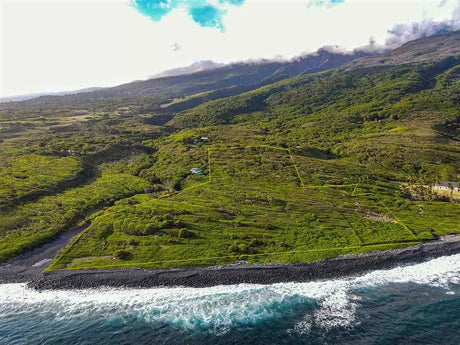 Explore this stunning oceanfront property with mountain views, ideal for an RV rental getaway. Lush tropical landscape awaits!