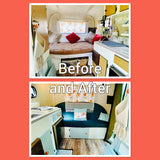 Inside an rv rental: A before & after look at a small RV's interior makeover, from simple to cozy living space.