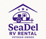 SeaDel RV Rental logo: a purple camper under a roof with stars, with "Veteran-Owned" text below.