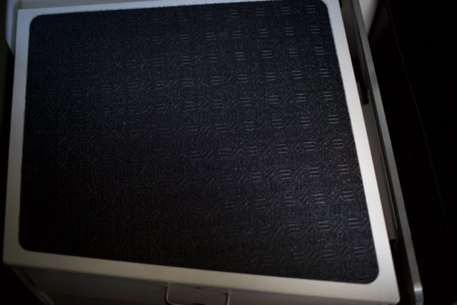 Close-up of a black, textured non-slip step for an RV rental, ensuring safe access.