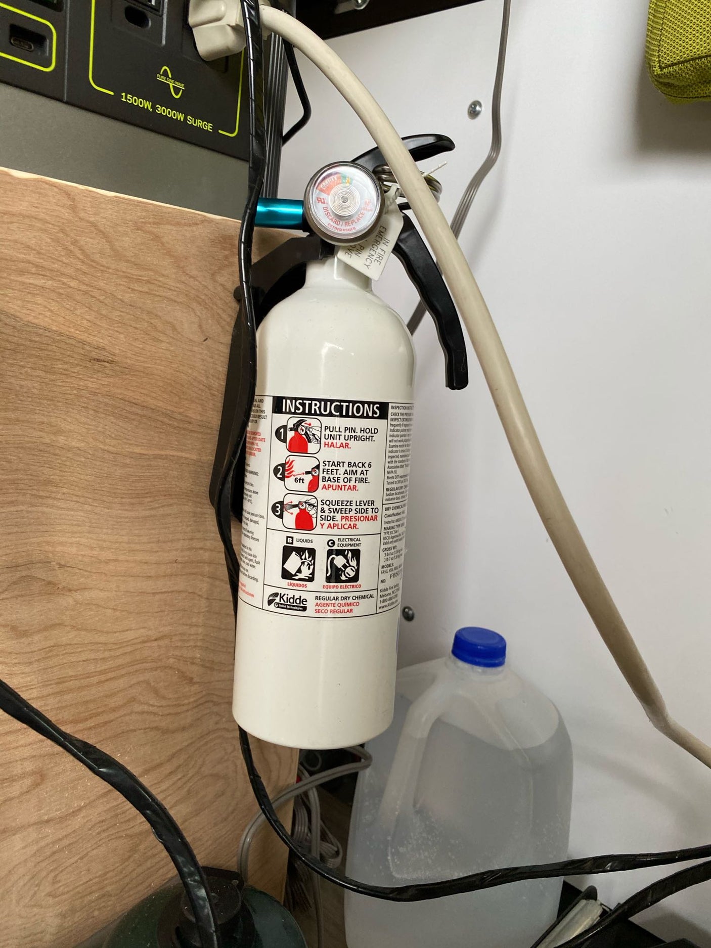 RV rental safety: A Kidde fire extinguisher and portable power station (1500W surge) provide essential safety & power.