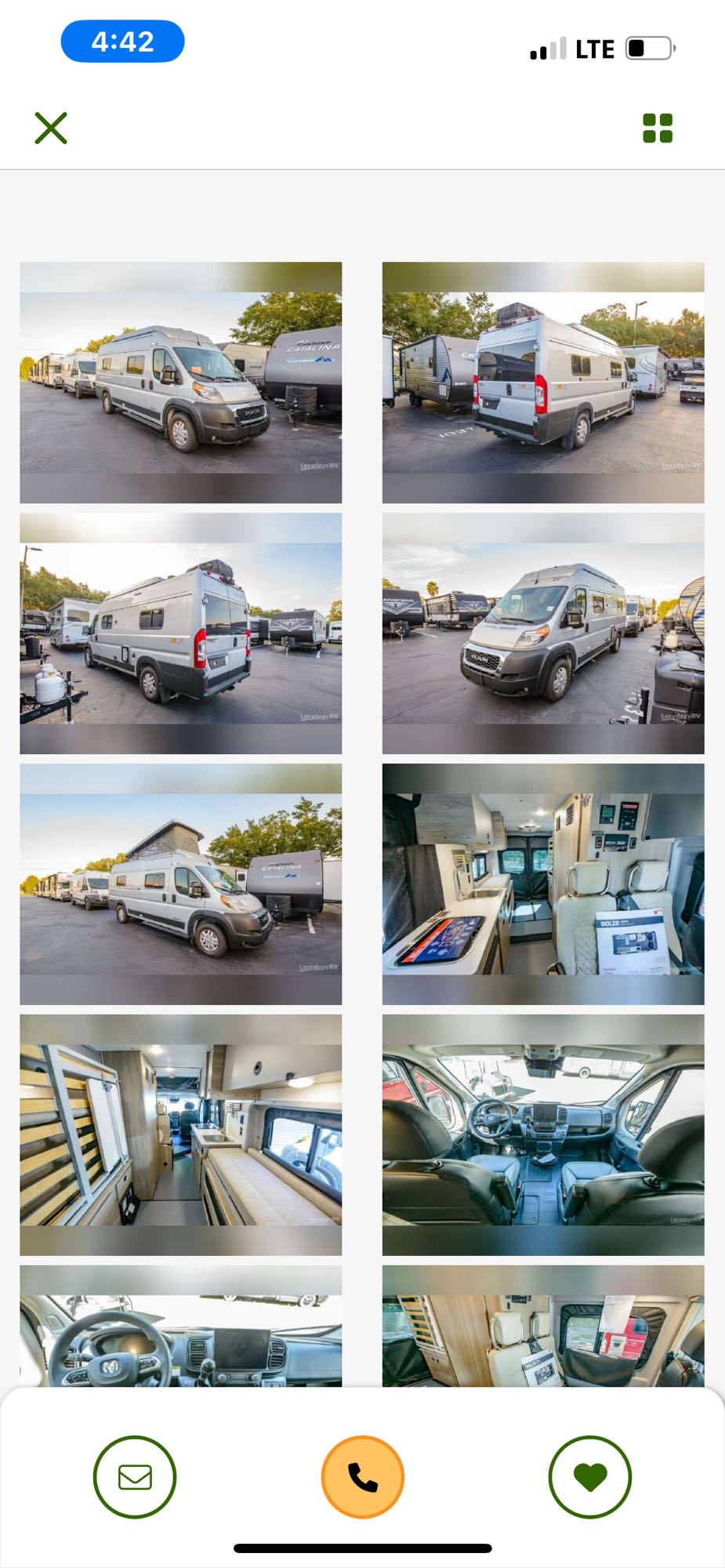 Grid of RVs & camper vans for RV rental, showing exteriors and interiors. Explore recreational vehicles available.