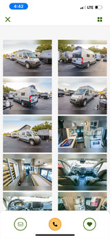 Grid of RVs & camper vans for RV rental, showing exteriors and interiors. Explore recreational vehicles available.