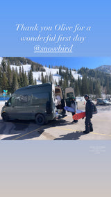 Snowboarders load their RV rental van at Snowbird ski resort, ready for a day on the slopes. #vanlife #snowboarding