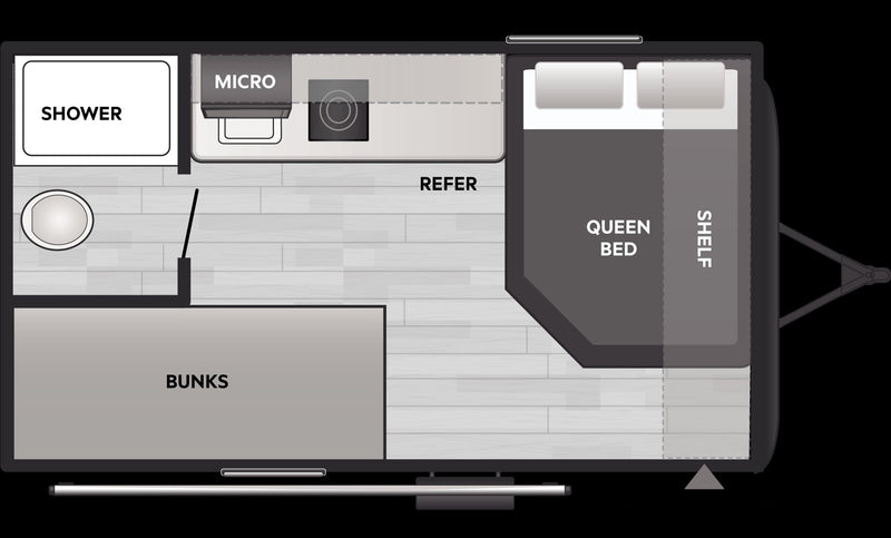  with chairs and a rug for outdoor relaxation.|RV rental floor plan featuring queen bed — photo 2