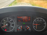 Inside an RV rental: Dashboard shows 0 mph, 74°F, 5:12 pm, full tank, 26,732 mi. In Park, ready for adventure.