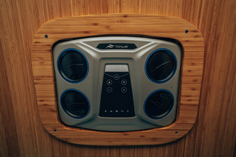 Stay comfortable in your RV rental with this fresAir climate control unit, featuring four adjustable vents and digital controls embedded in bamboo.