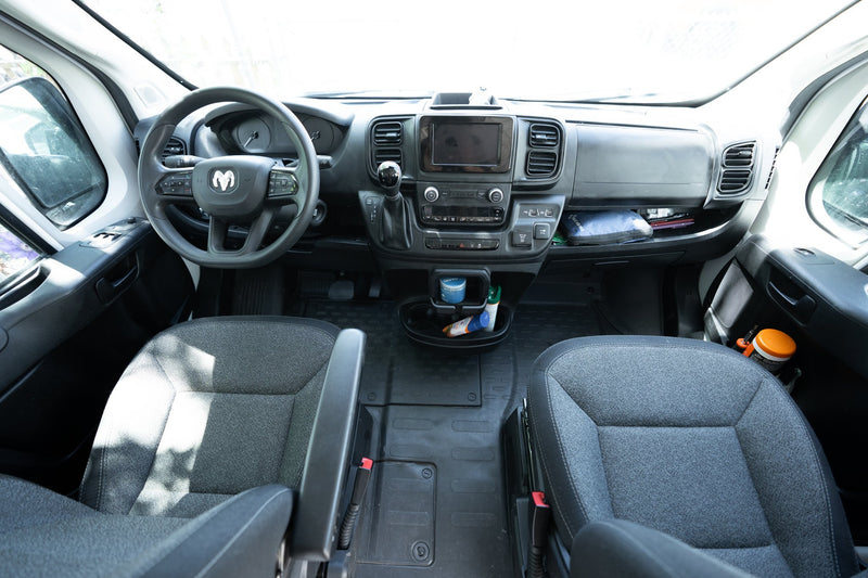  and storage.|Bright interior of an rv rental van. Features dashboard — photo 7