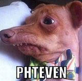 Phteven, a light brown dog with a severe underbite and bowtie, eyes wide. Your RV rental awaits!