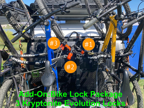 Secure your bicycles on an RV rental adventure with the Add-On Bike Lock Package, featuring 3 Kryptonite Evolution Locks.