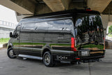 Experience premium travel with this black Mercedes Sprinter rv rental. A luxurious custom conversion van, 'Ultimate Toys' edition.