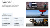 This rv rental offers 100% off-grid power from lithium batteries, solar, and driving, plus Wi-Fi for boundless adventures.