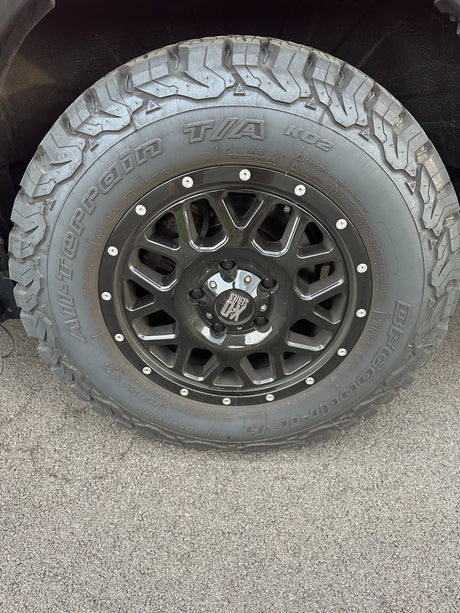 Rugged BFGoodrich All-Terrain KO2 tire & black XD wheel. Ideal for an RV rental adventure!
