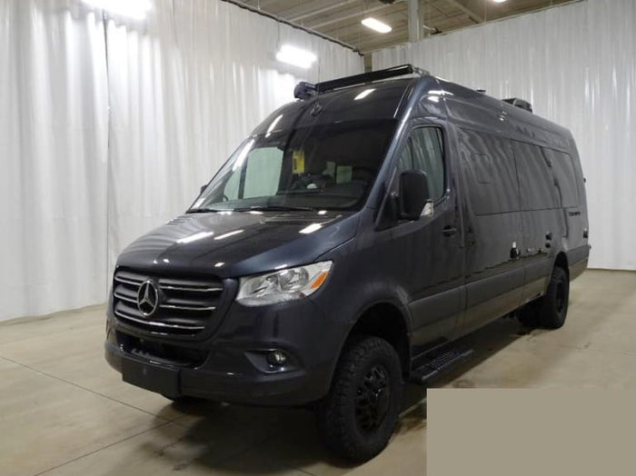 Dark grey Mercedes-Benz Sprinter van RV rental, equipped for adventure.
