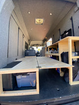 Explore this custom van conversion! Perfect for an **rv rental**, featuring a foldable bed, Dometic fridge, and ample storage.