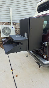 Explore with ease! Rear vehicle storage with an open drop-down table for your RV rental. Ideal for camp setup.