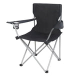 Black folding chair with cup holder, ideal for your rv rental experience.