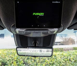 Enhance your RV rental experience with a FUSION entertainment system. Ceiling-mounted Android screen, rearview mirror, and cabin controls.