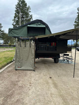Experience outdoor living with this overland trailer, featuring a rooftop tent & privacy shower, great for RV rental or camping!