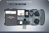 This Mercedes Winnebago Revel RV rental floorplan details interior with a 49x79 lift bed, kitchen, bathroom, and seating. Sleeps 3.