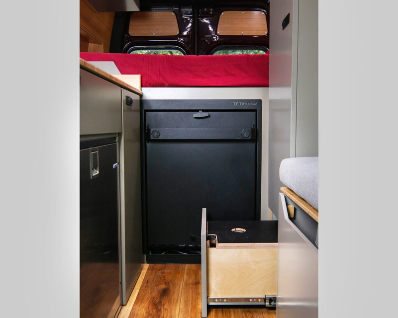  and lush window views.|RV rental kitchen area: modern bamboo counter — photo 12