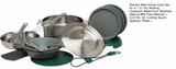 Stanley Base Camp Cook Set: 21 pcs nesting stainless steel cookware ideal for RV rental adventures. Includes pot, plates & utensils.